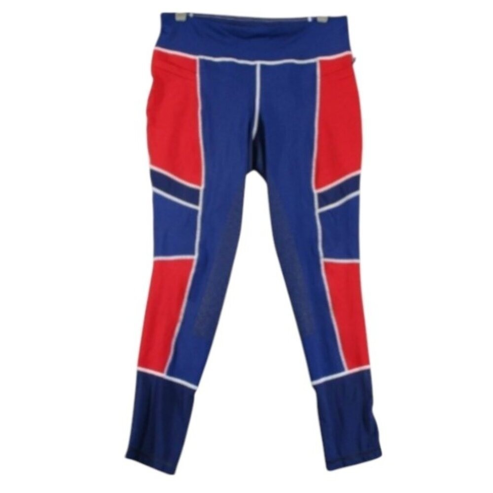 Women's Dover Saddlery Blue Red Stride Silicone Full Seat Riding Tights - Large